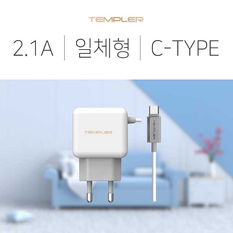 템플러) C타입 2.1A 가정용 일체형 충전기 (박스당100/도매꾹) 49210